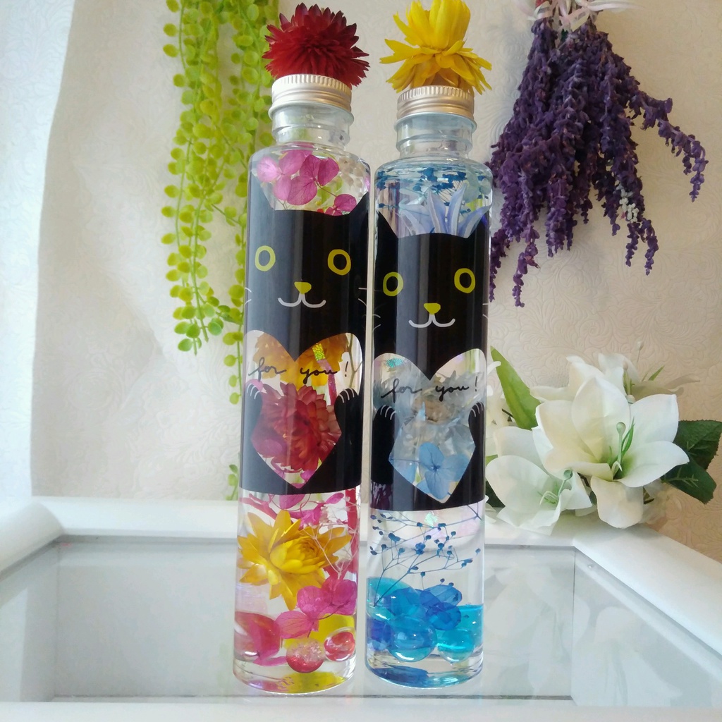 ネコハーバリウム ブルー ロングボトル