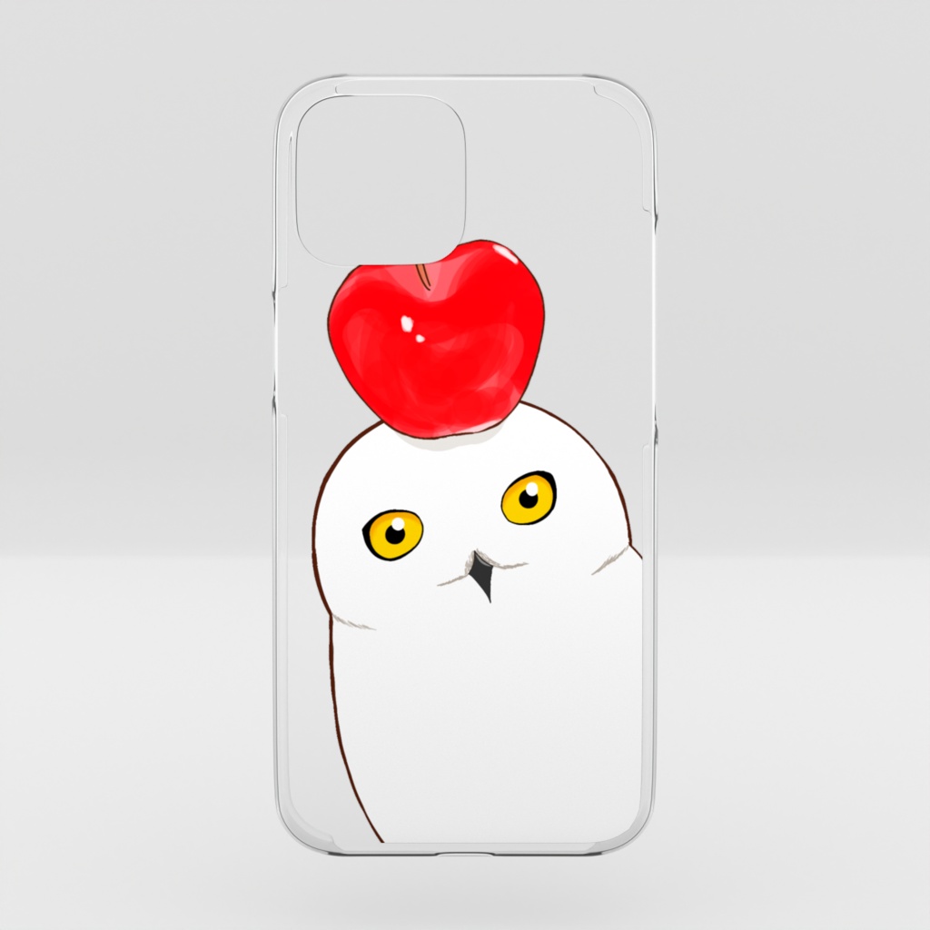 シロフクロウとリンゴのスマホケース