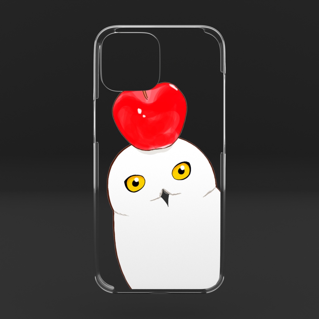 シロフクロウとリンゴのスマホケース