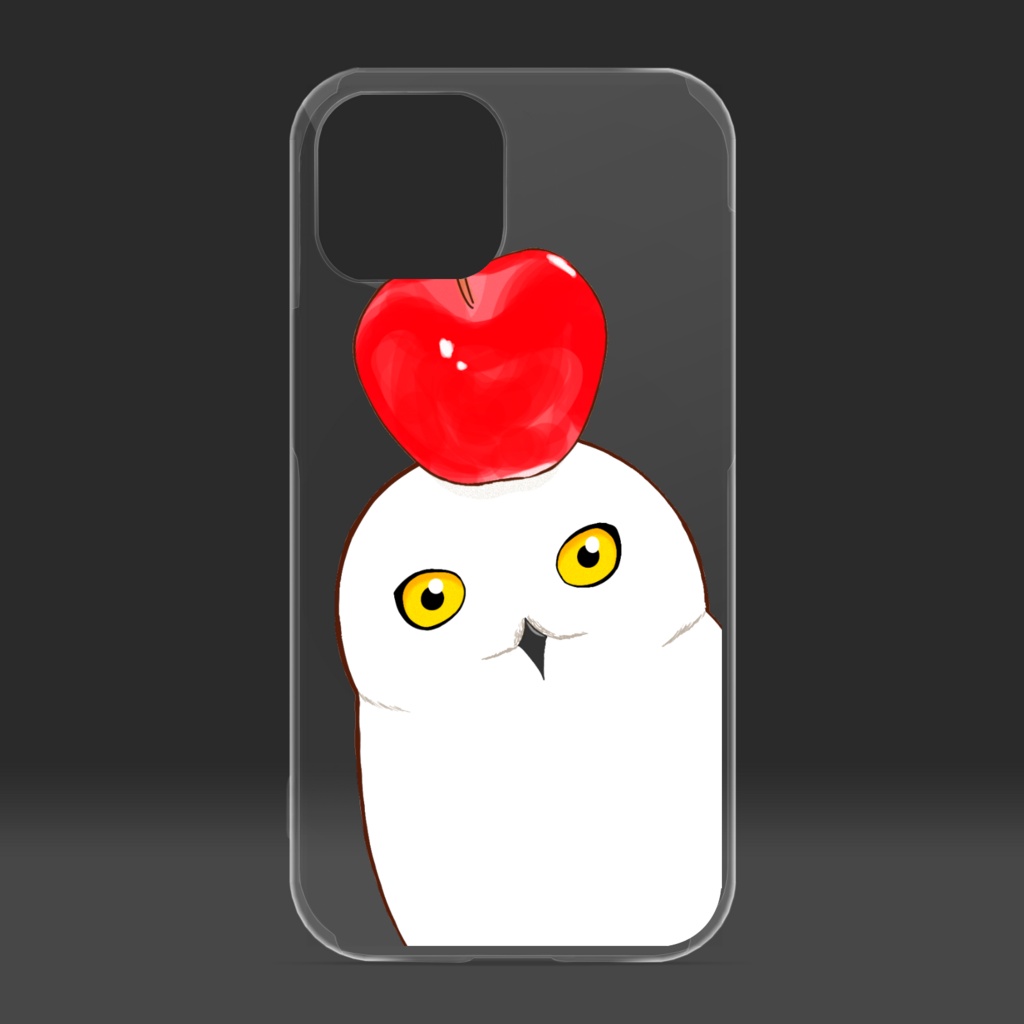 シロフクロウとリンゴのスマホケース