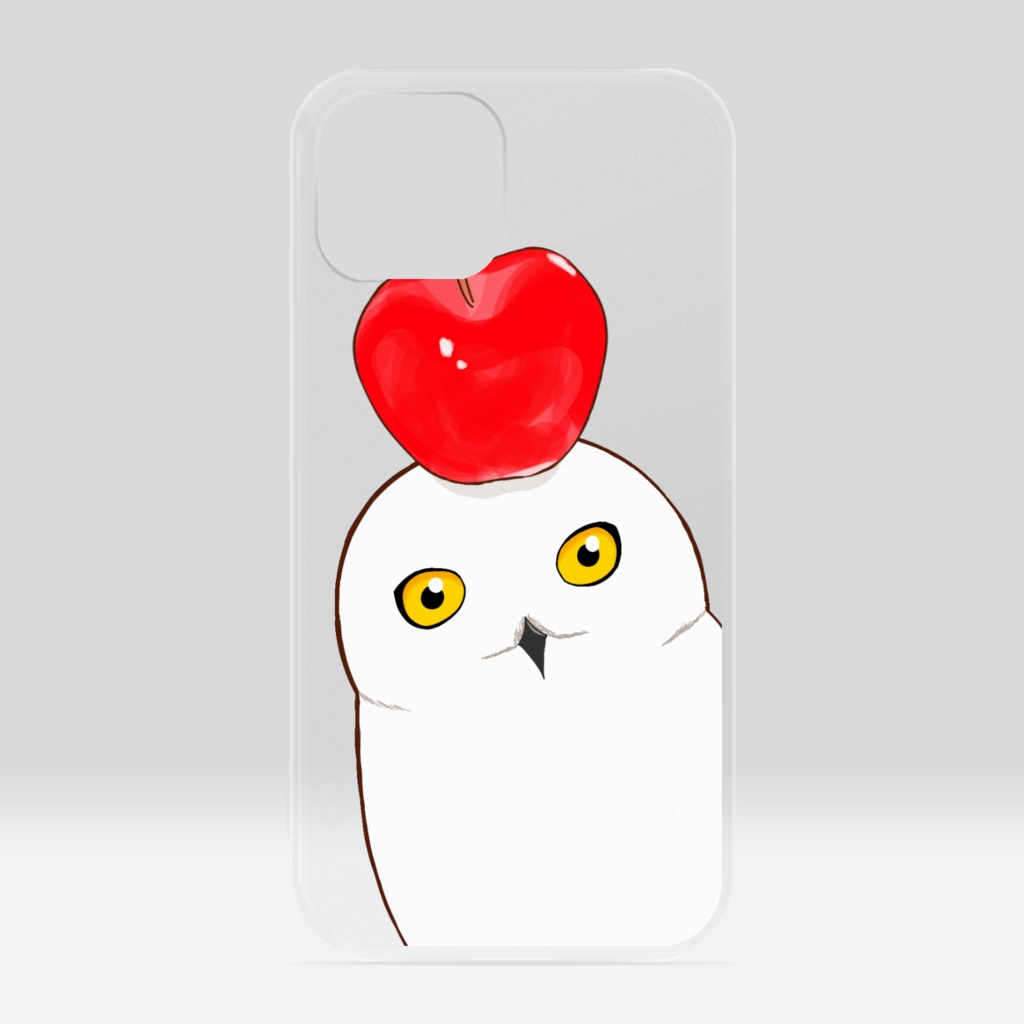 シロフクロウとリンゴのスマホケース