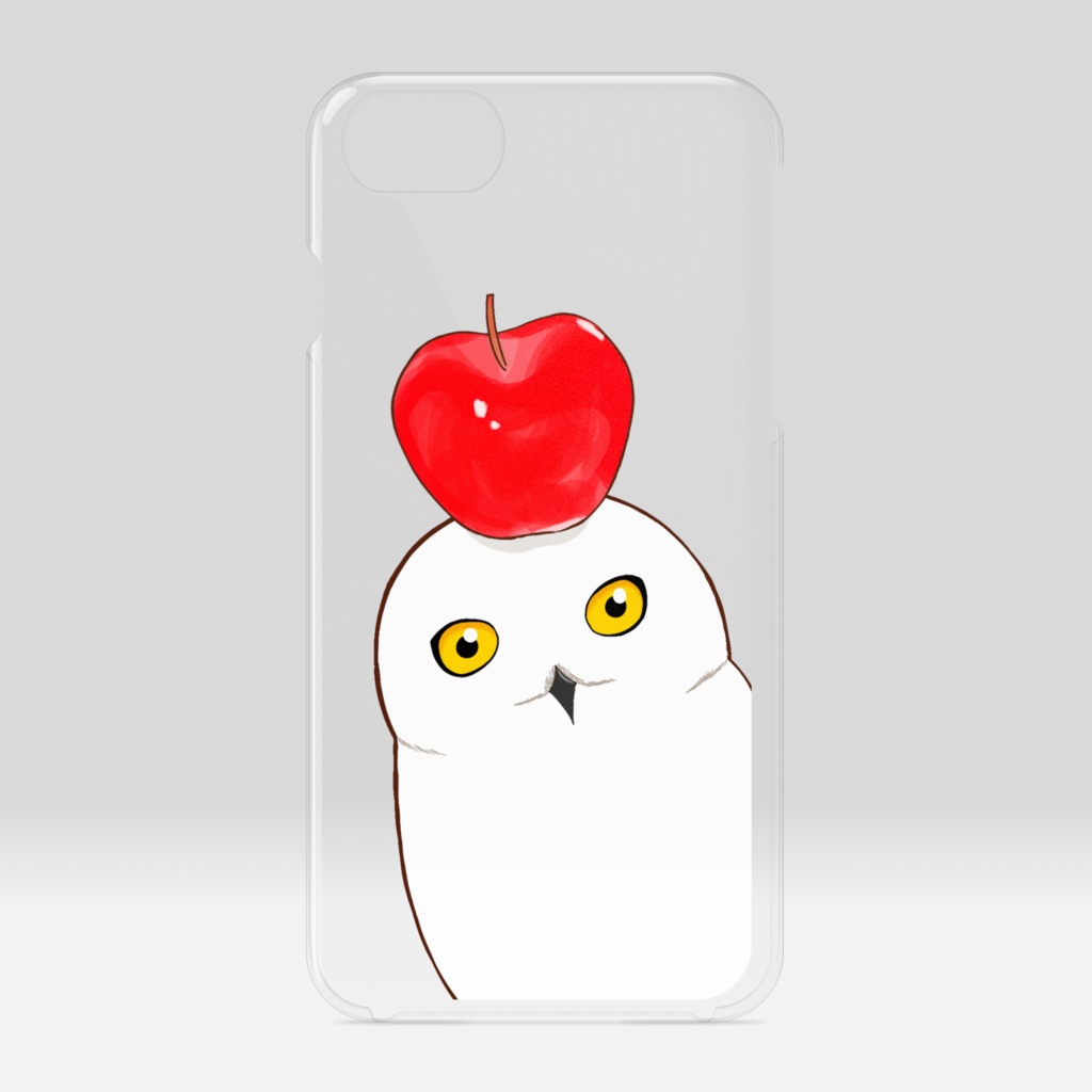 シロフクロウとリンゴのスマホケース