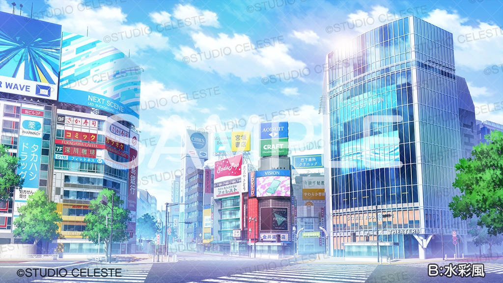 【背景素材集】渋谷スクランブル交差点(昼セット)