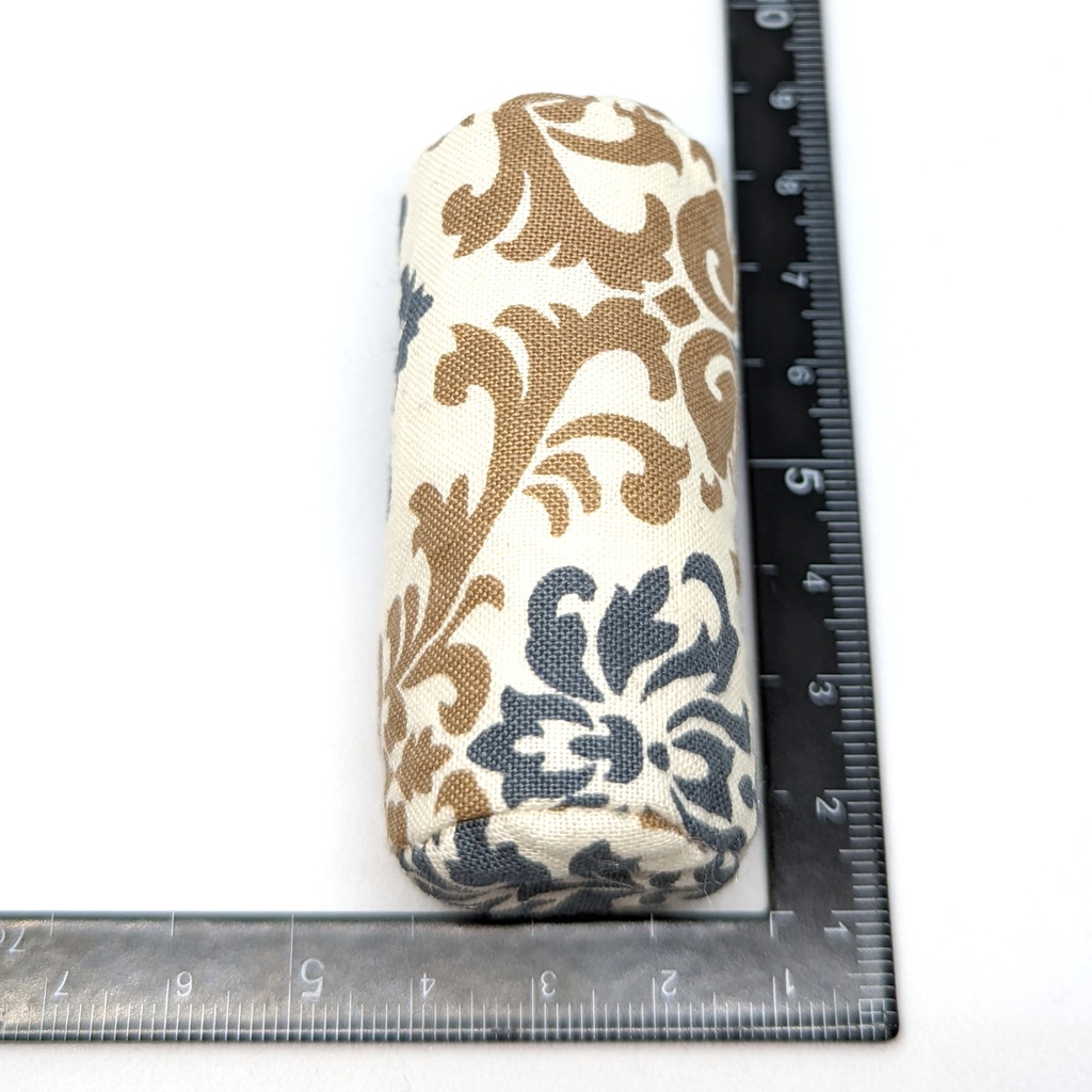 ミニチュアクッション/ボルスター(筒型) アラベスク柄ブルー・グレー+ブラウン