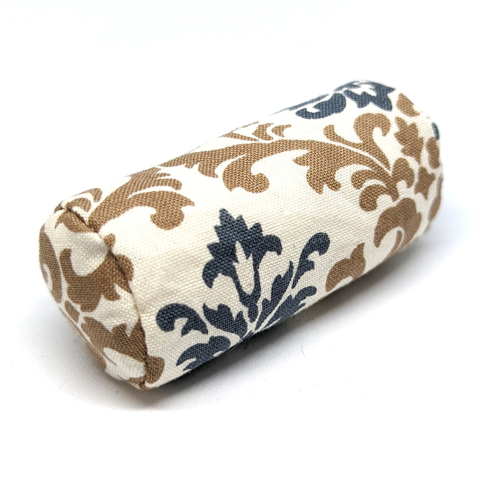 ミニチュアクッション/ボルスター(筒型) アラベスク柄ブルー・グレー+ブラウン