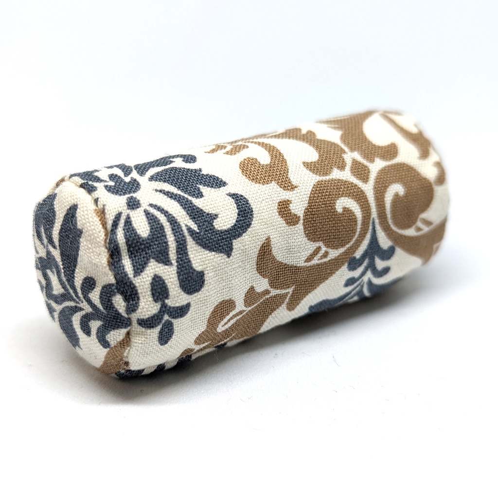 ミニチュアクッション/ボルスター(筒型) アラベスク柄ブルー・グレー+ブラウン