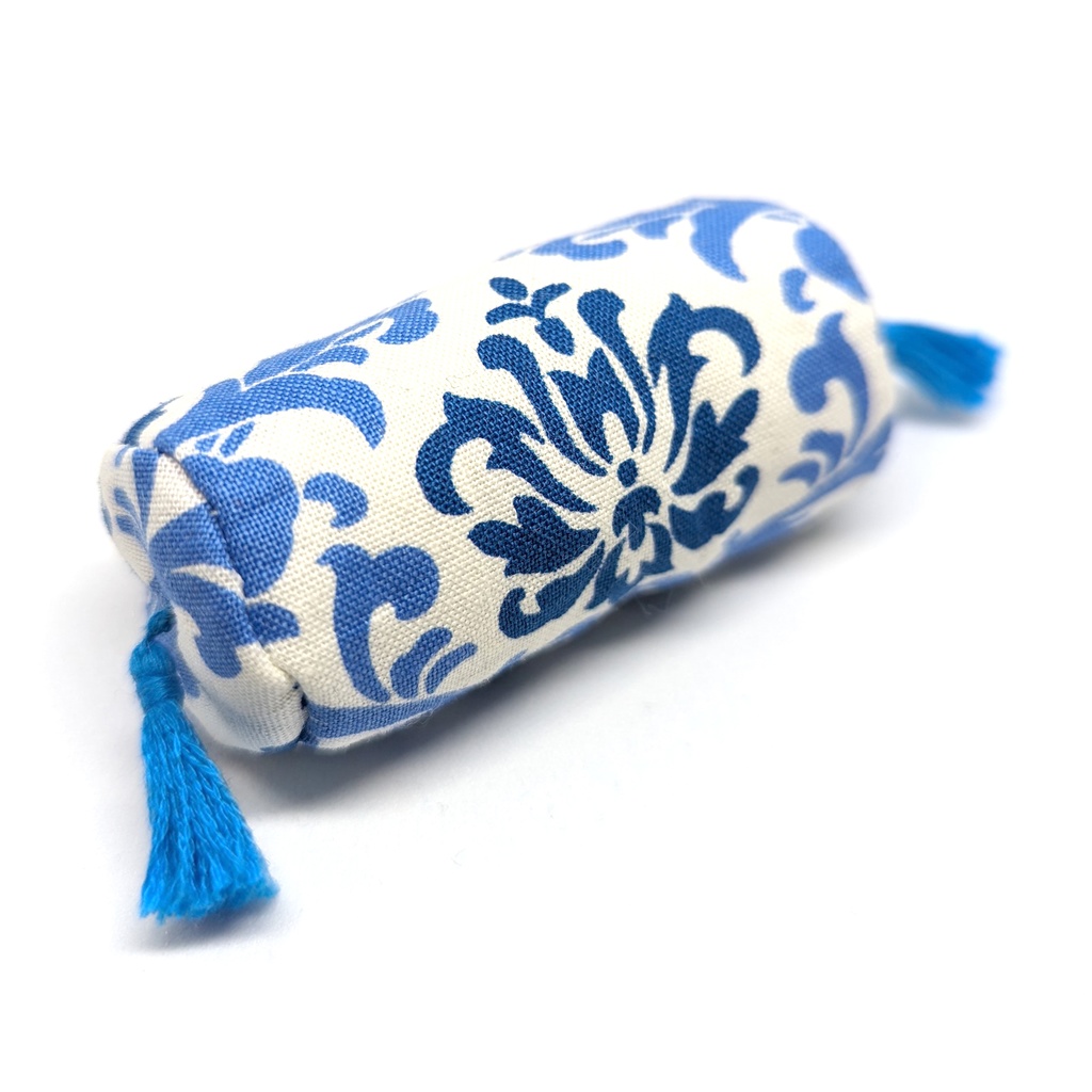 ミニチュアクッション/ボルスター(筒型) アラベスク柄ブルー