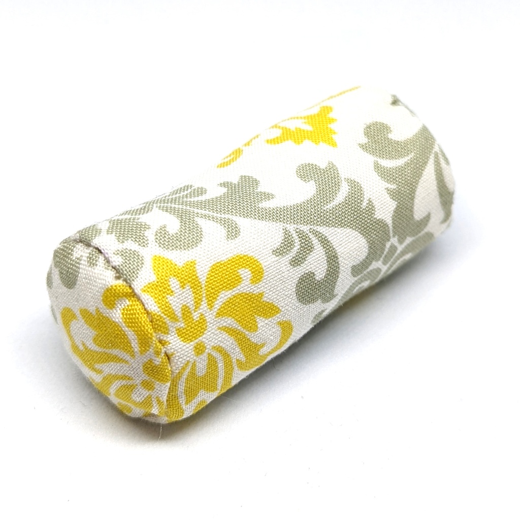 ミニチュアクッション/ボルスター(筒型) アラベスク柄オリーブ+イエロー