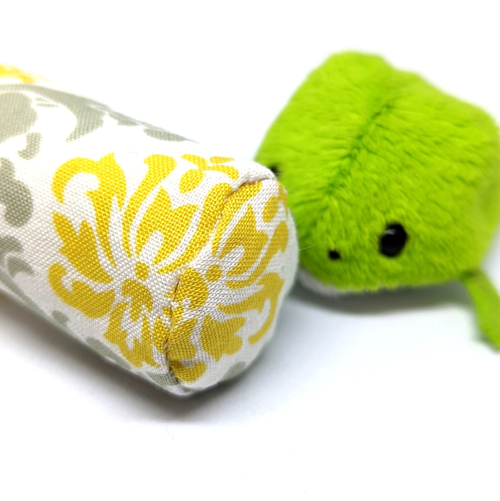 ミニチュアクッション/ボルスター(筒型) アラベスク柄オリーブ+イエロー