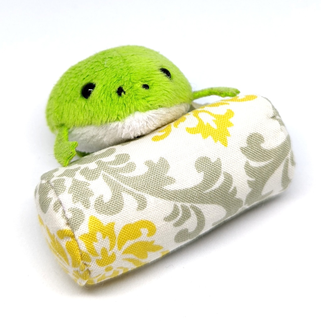 ミニチュアクッション/ボルスター(筒型) アラベスク柄オリーブ+イエロー