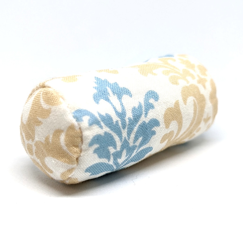 ミニチュアクッション/ボルスター(筒型) アラベスク柄イエローブラウン+ブルー