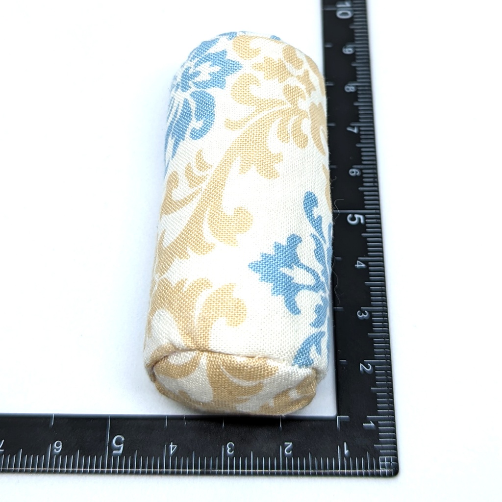 ミニチュアクッション/ボルスター(筒型) アラベスク柄イエローブラウン+ブルー