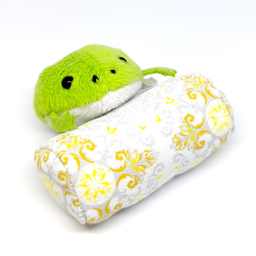 ミニチュアクッション/ボルスター(筒型) アラベスク柄イエロー