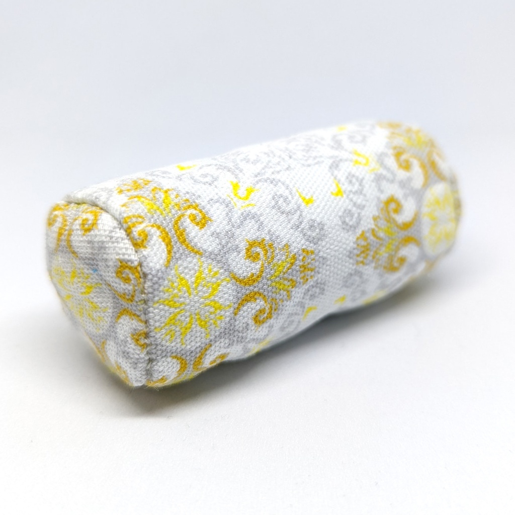 ミニチュアクッション/ボルスター(筒型) アラベスク柄イエロー