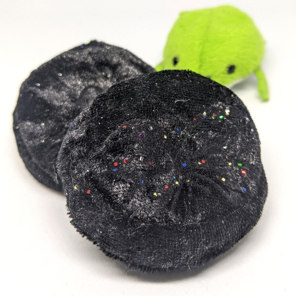 ミニチュアビーズクッション/ラウンド型 ベロア生地 黒地+ラメレインボー・2個
