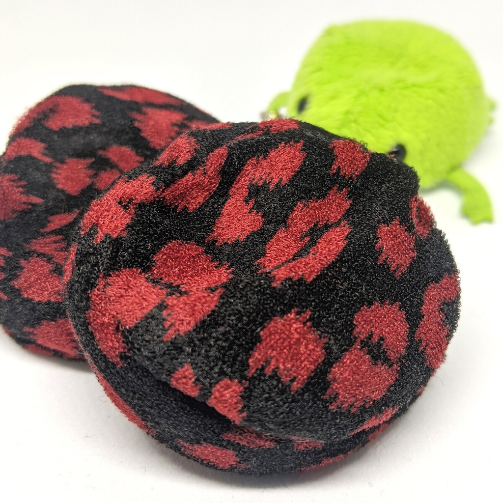 ミニチュアビーズクッション/ラウンド型　ベロア生地レオパード柄 赤色＆黒色・2個