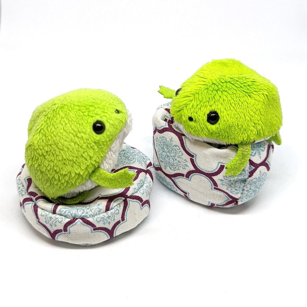 ミニチュアビーズクッション/ラウンド型 ダマスク柄 白+青・2個