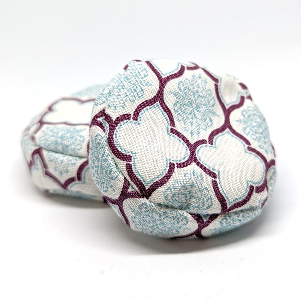 ミニチュアビーズクッション/ラウンド型 ダマスク柄 白+青・2個