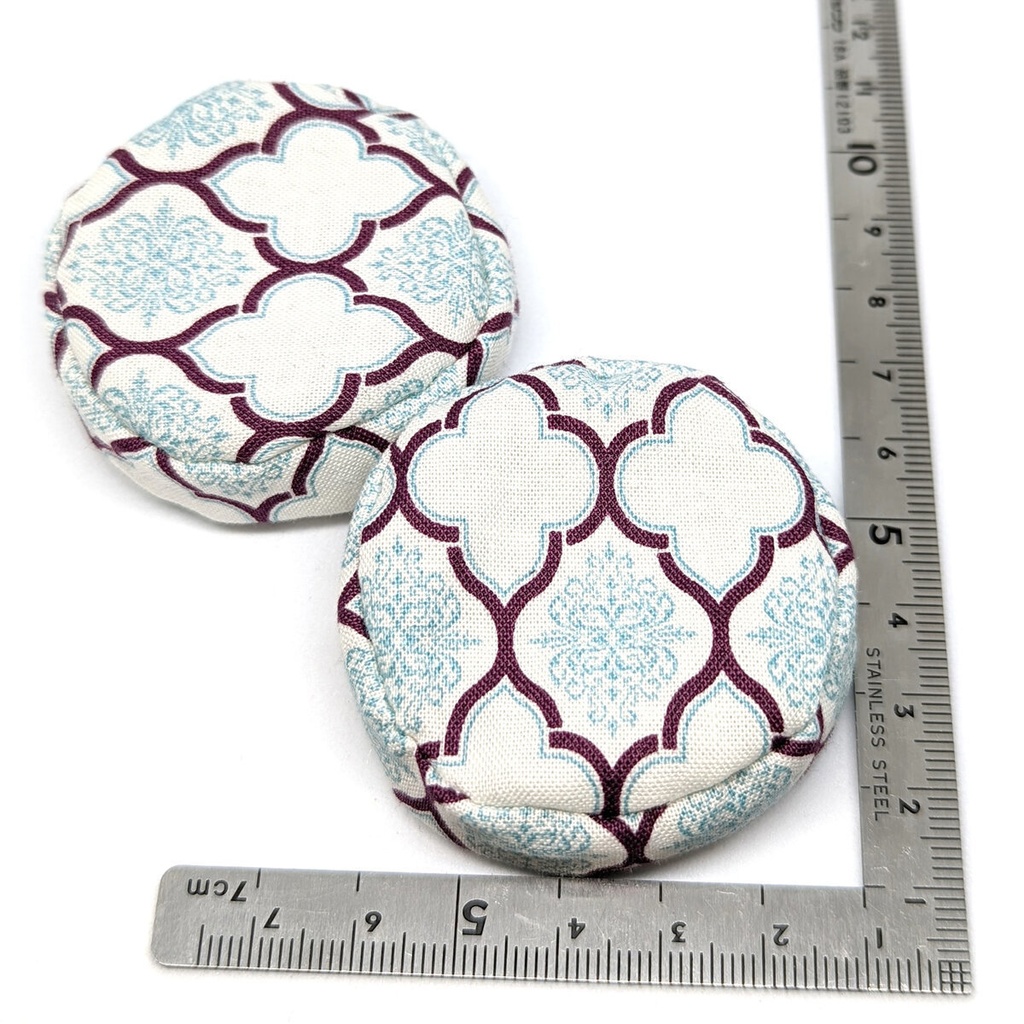ミニチュアビーズクッション/ラウンド型 ダマスク柄 白+青・2個