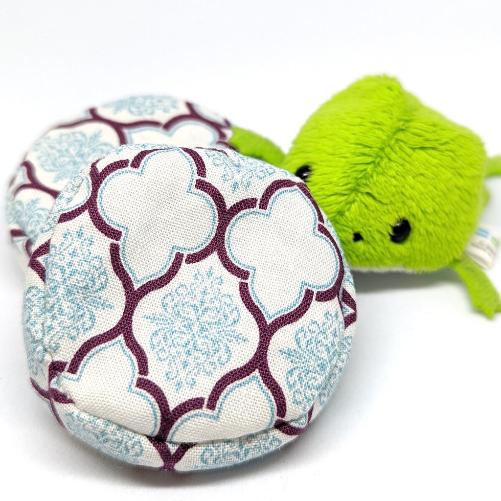 ミニチュアビーズクッション/ラウンド型 ダマスク柄 白+青・2個