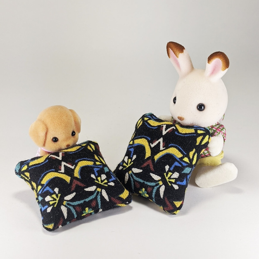 ミニチュアスクエアクッション/幾何学模様 濃紺・2個