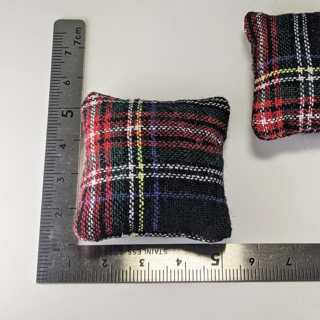 ミニチュアスクエアクッション/タータンチェック柄 黒・2個