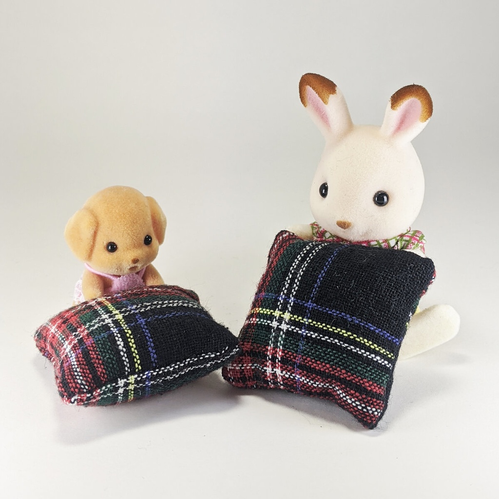 ミニチュアスクエアクッション/タータンチェック柄 黒・2個