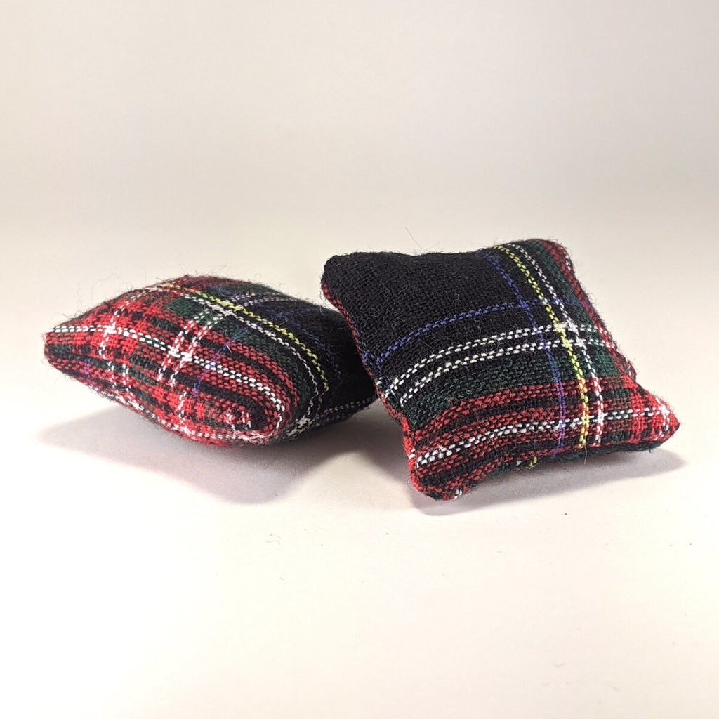 ミニチュアスクエアクッション/タータンチェック柄 黒・2個