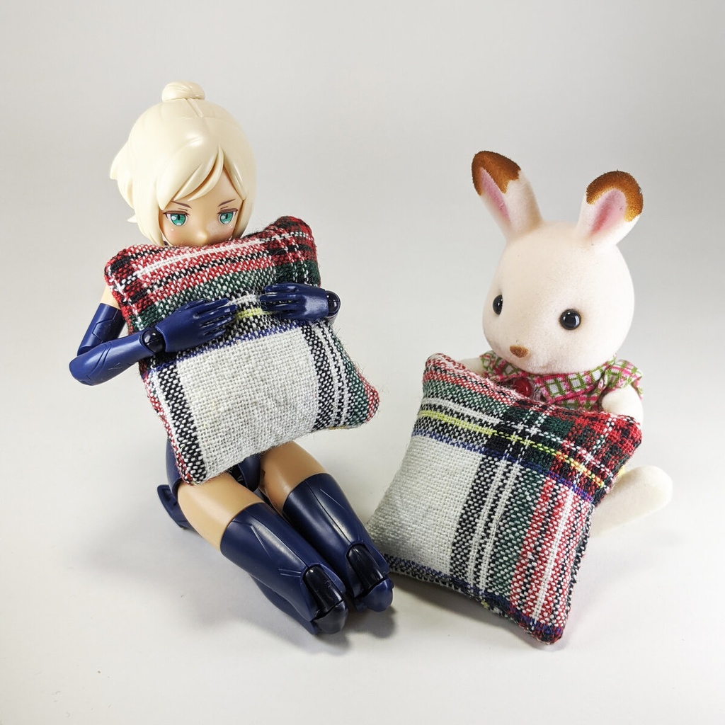 ミニチュアスクエアクッション/タータンチェック柄 白・2個