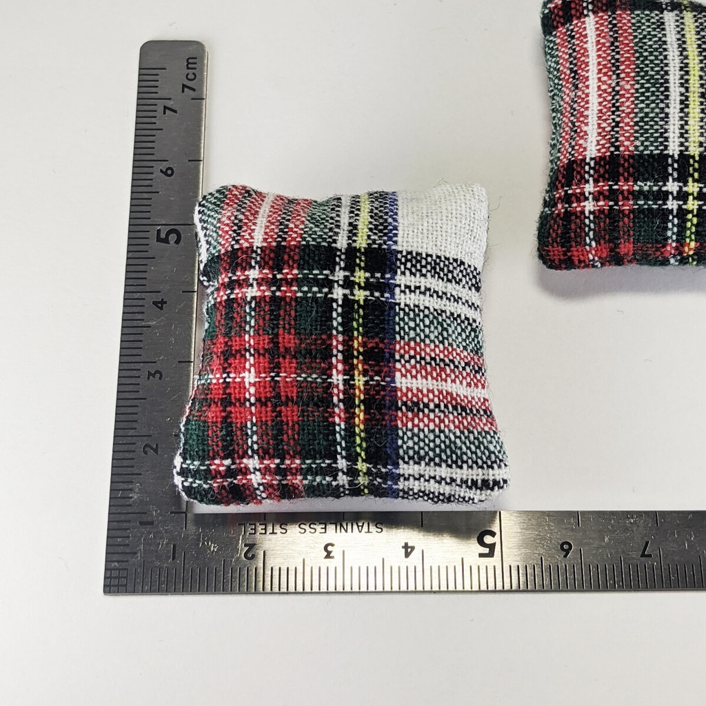 ミニチュアスクエアクッション/タータンチェック柄 白・2個