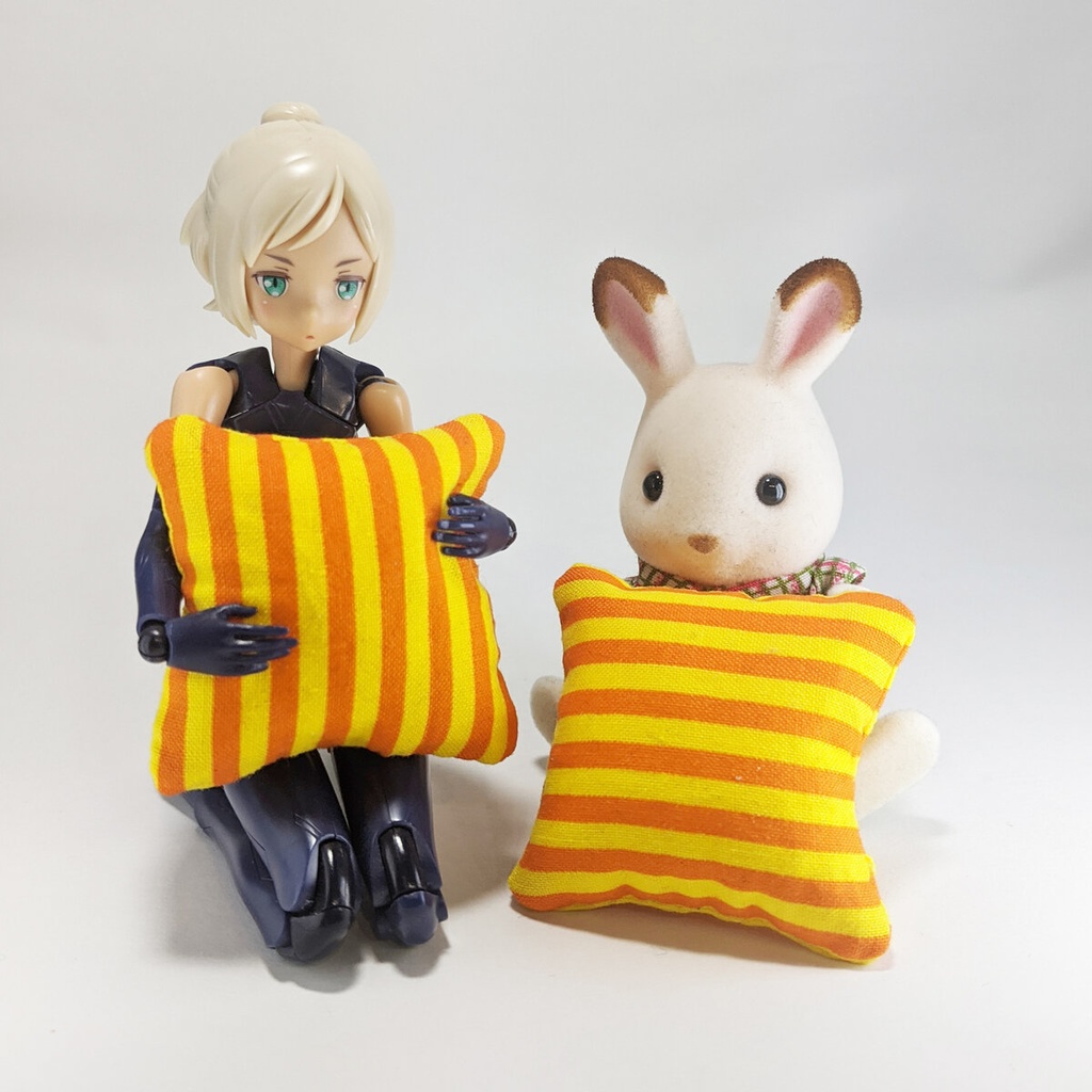 ミニチュアスクエアクッション/ストライプ イエロー+オレンジ・2個