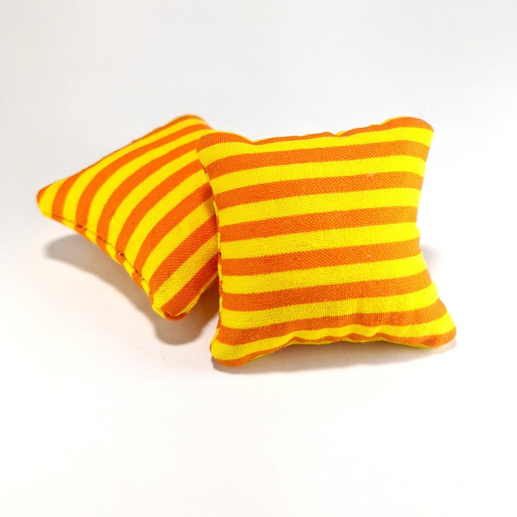 ミニチュアスクエアクッション/ストライプ イエロー+オレンジ・2個