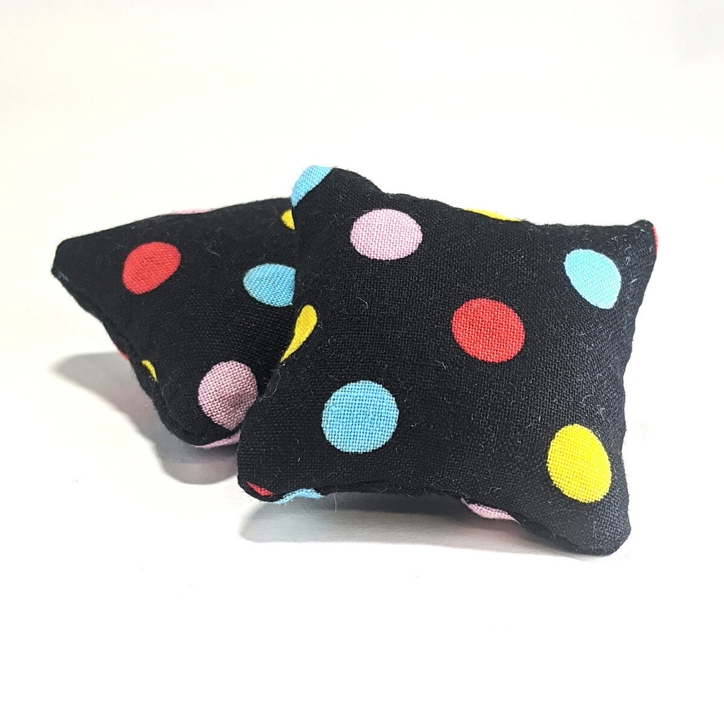 ミニチュアスクエアクッション/黒地+カラフルドット・2個