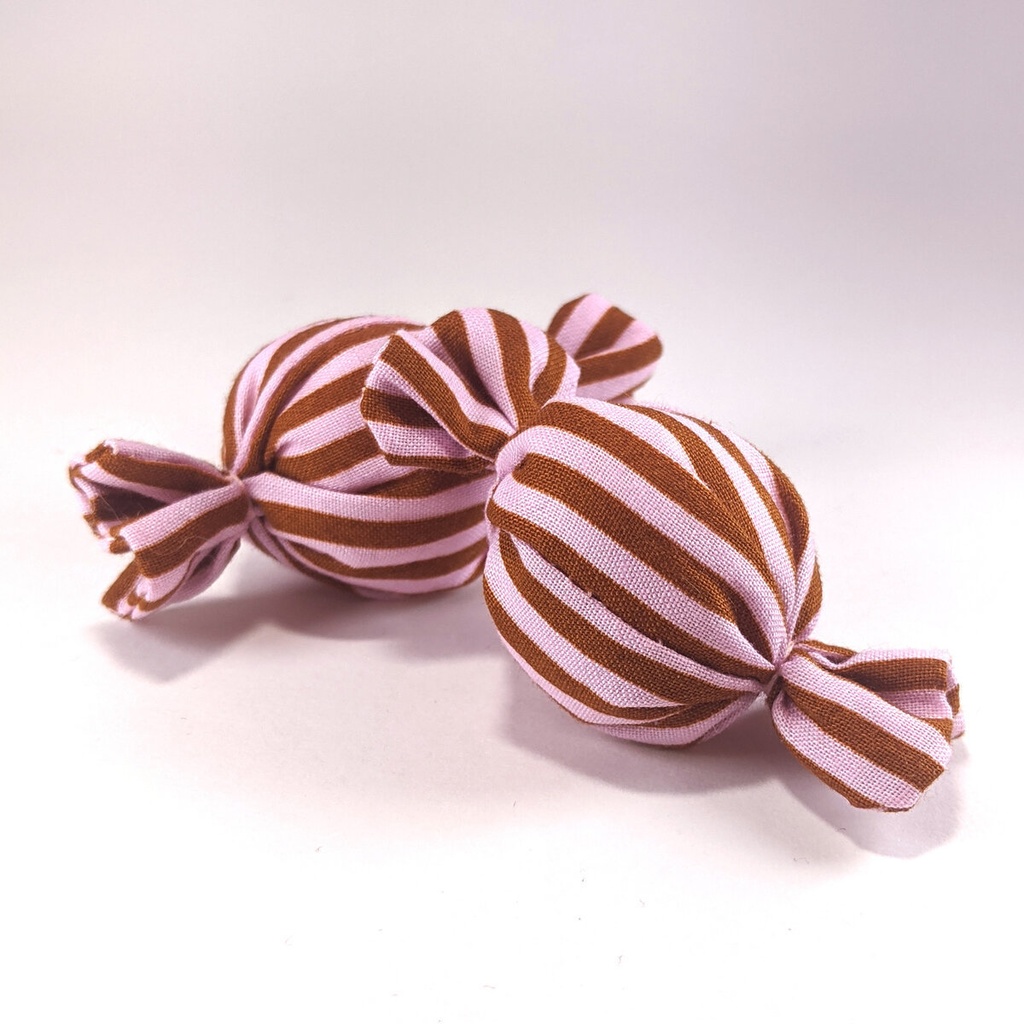 ミニチュアキャンディクッション/ストライプ・ピンク+ブラウン・2個
