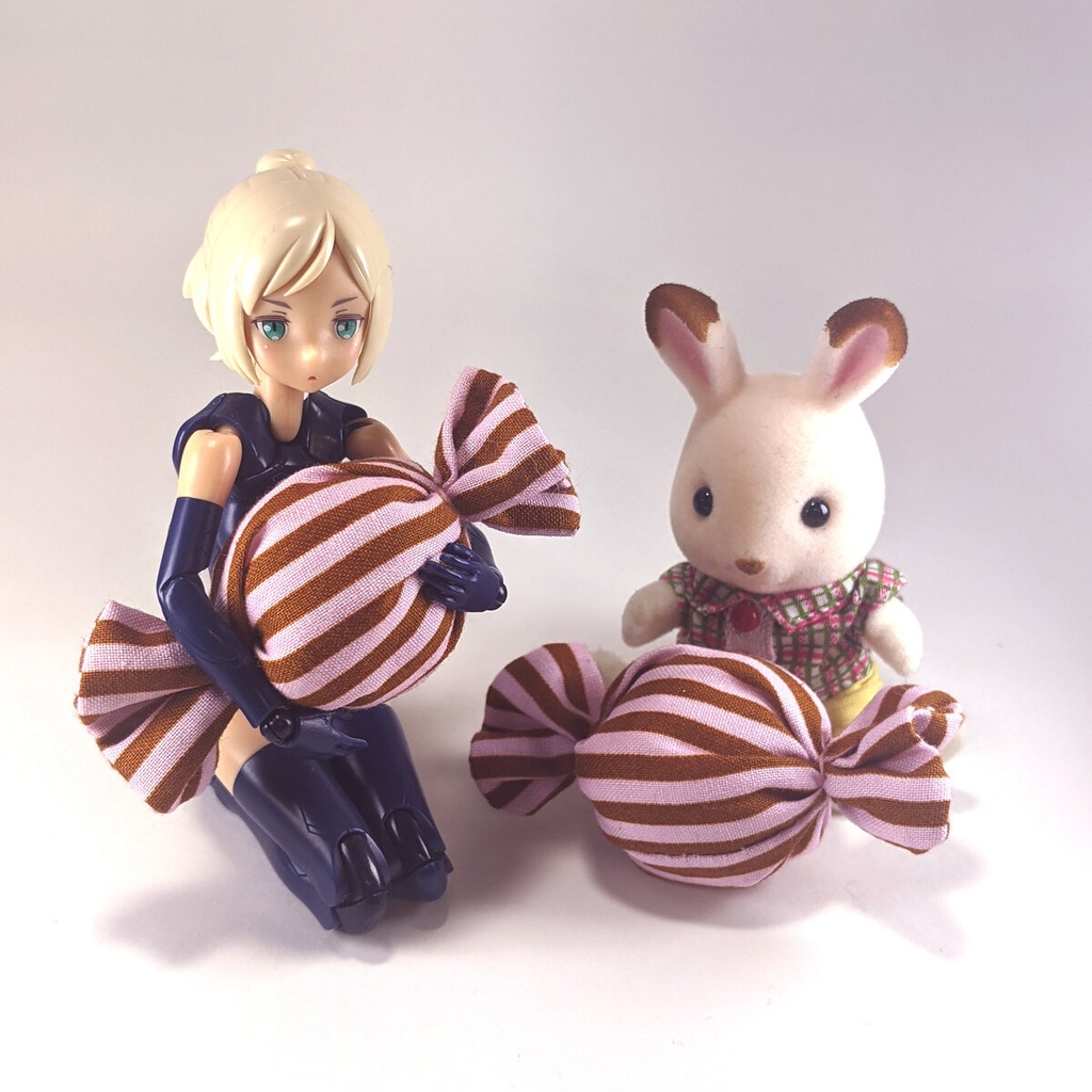 ミニチュアキャンディクッション/ストライプ・ピンク+ブラウン・2個