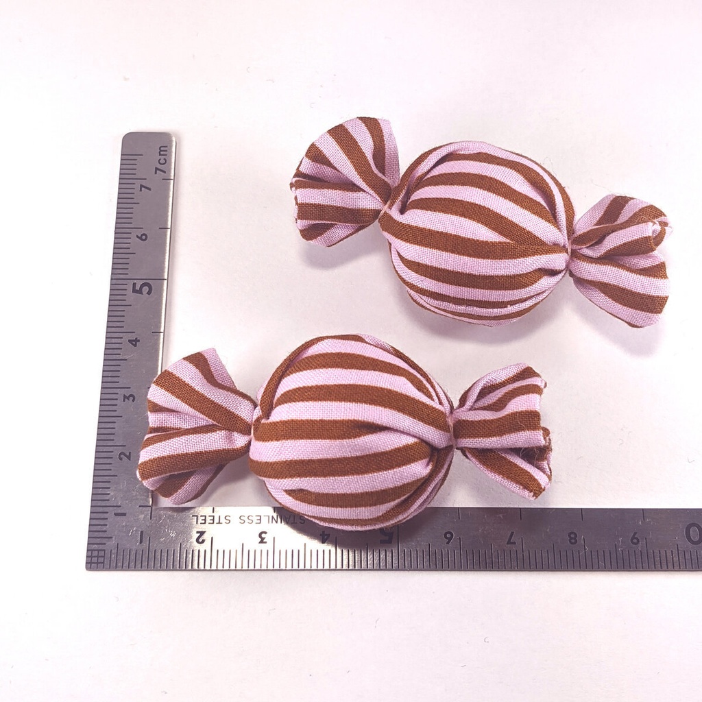 ミニチュアキャンディクッション/ストライプ・ピンク+ブラウン・2個