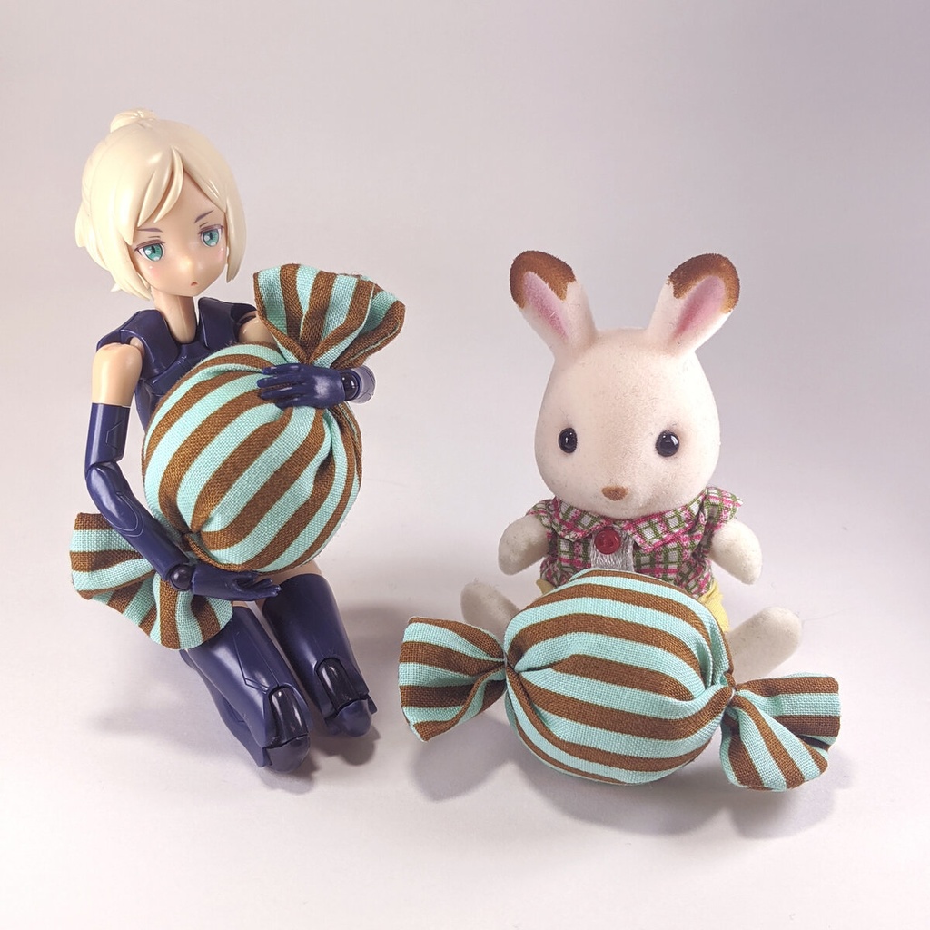 ミニチュアキャンディクッション/ストライプ・ミントブルー+ブラウン・2個