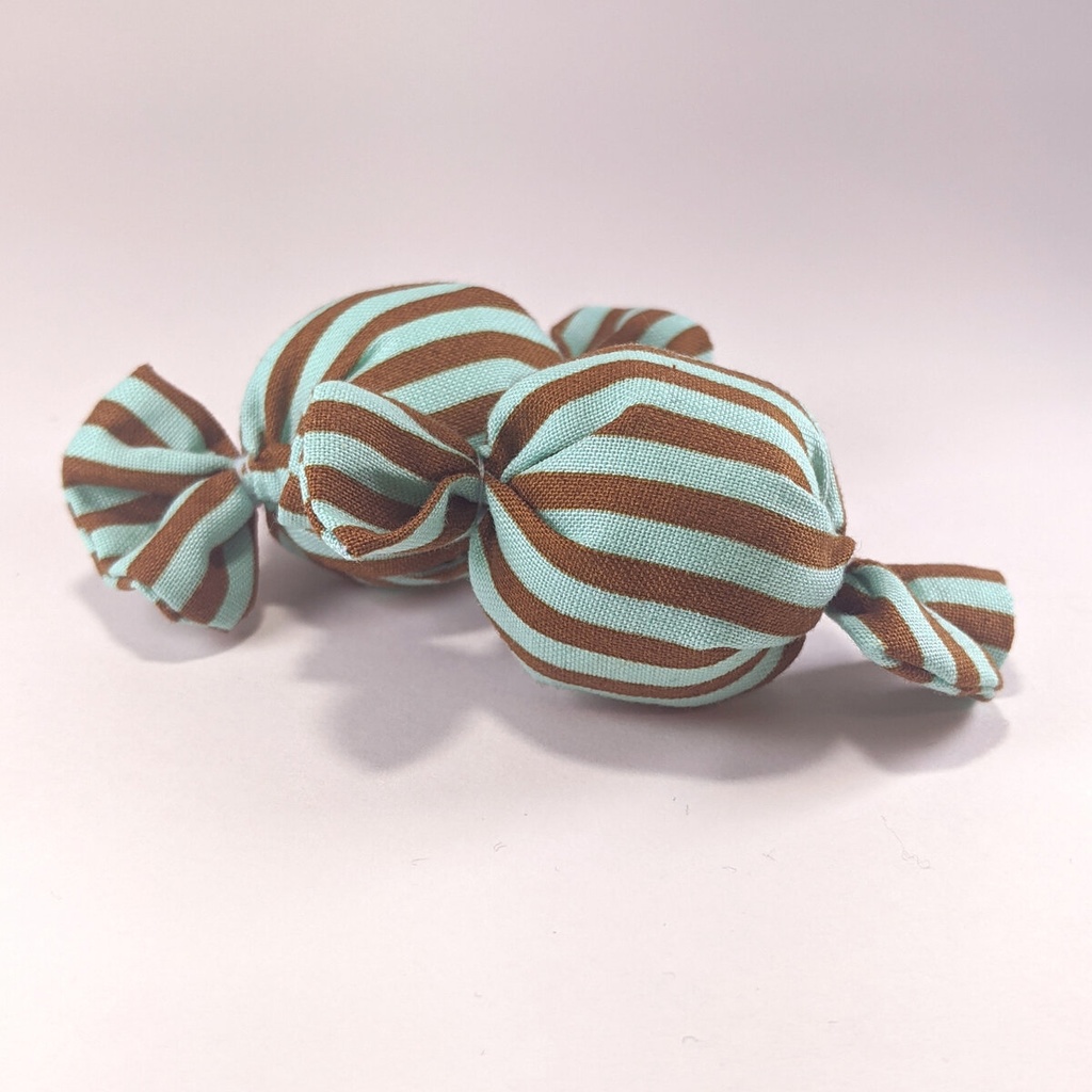 ミニチュアキャンディクッション/ストライプ・ミントブルー+ブラウン・2個