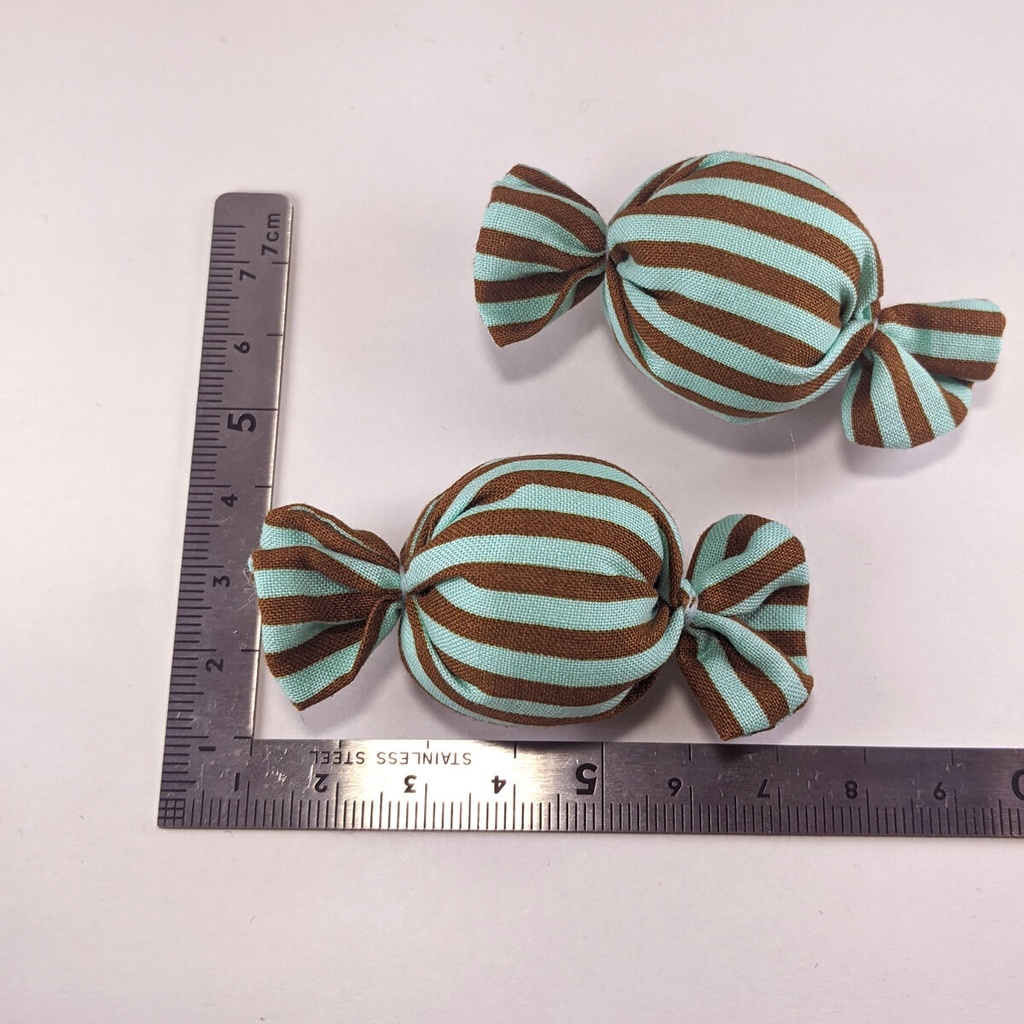 ミニチュアキャンディクッション/ストライプ・ミントブルー+ブラウン・2個