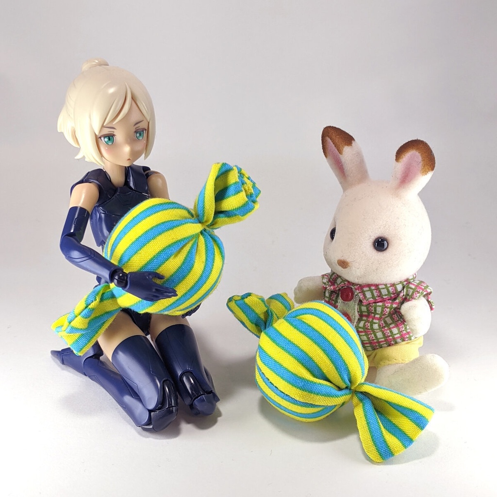 ミニチュアキャンディクッション/ストライプ・イエロー+スカイブルー・2個