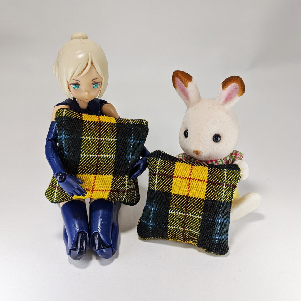 ミニチュアスクエアクッション/チェック柄 黄色・2個