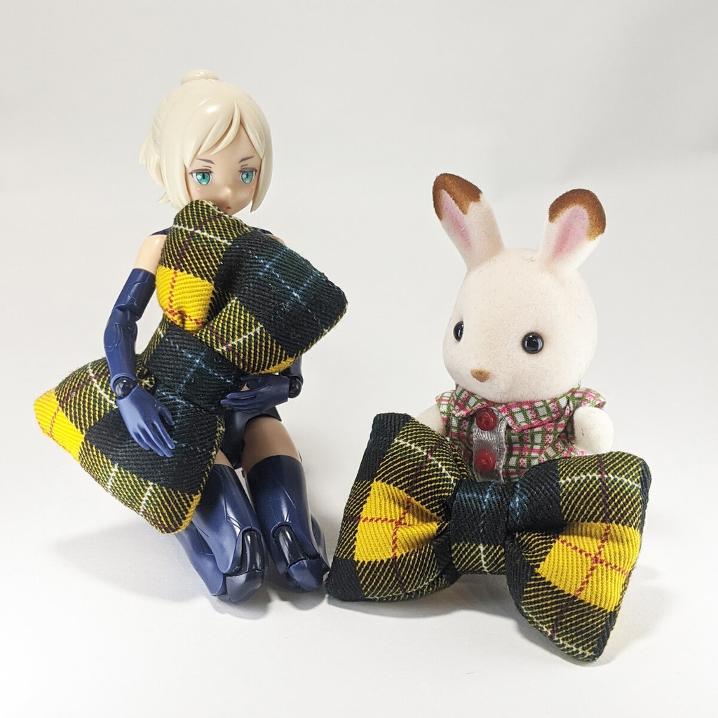 ミニチュアリボンクッション/チェック柄 黄色・2個