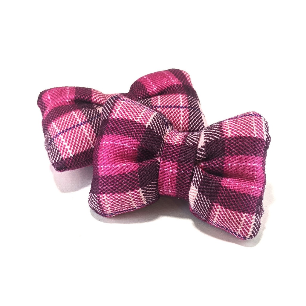 ミニチュアリボンクッション/チェック柄 ピンク色・2個
