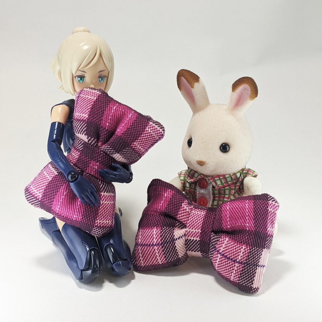 ミニチュアリボンクッション/チェック柄 ピンク色・2個