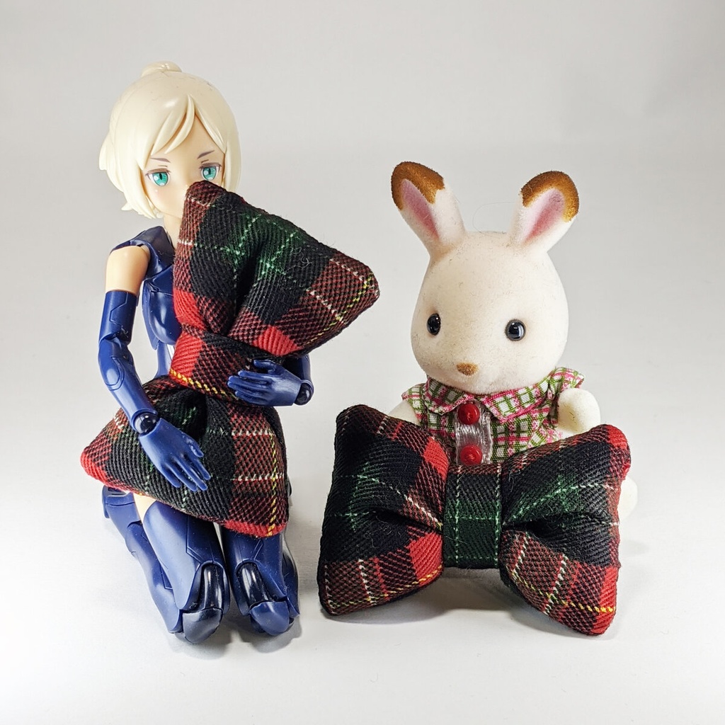 ミニチュアリボンクッション/チェック柄 赤色・2個