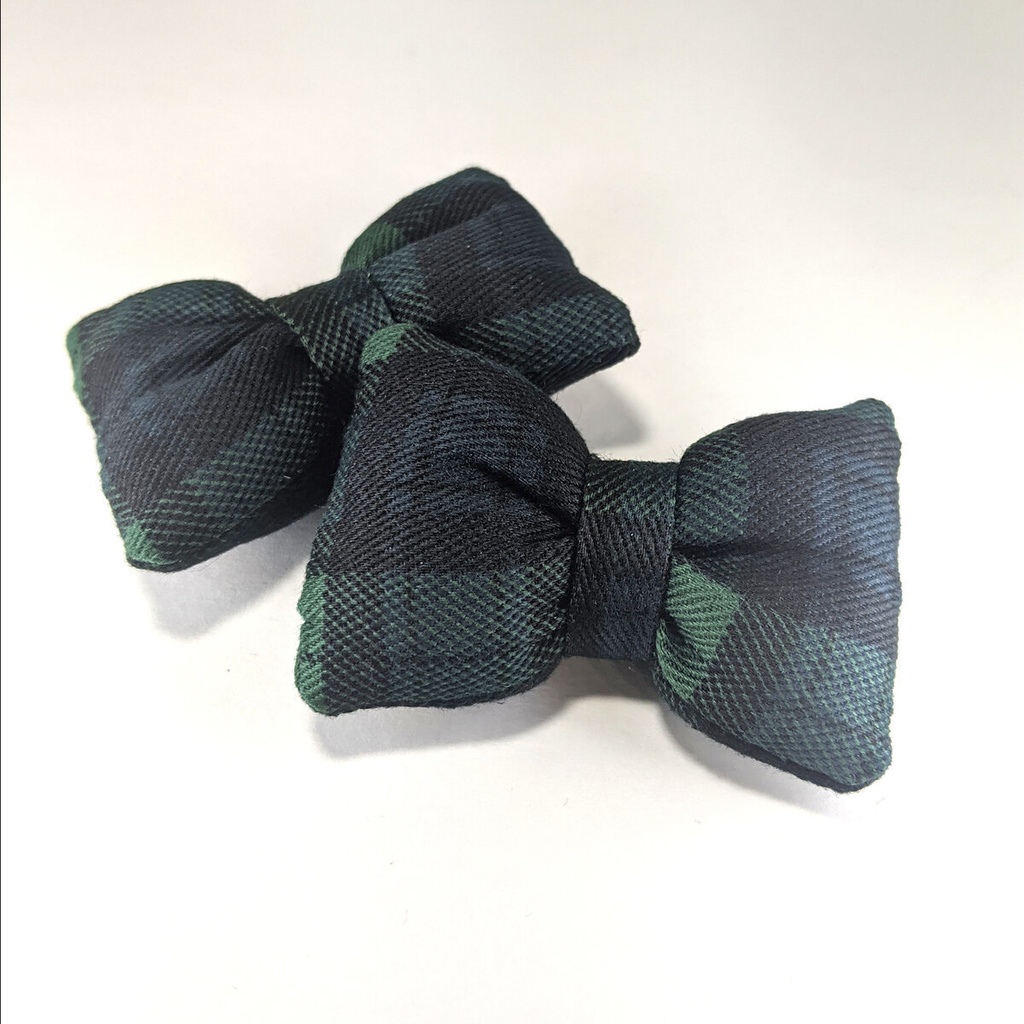 ミニチュアリボンクッション/チェック柄　緑色・2個