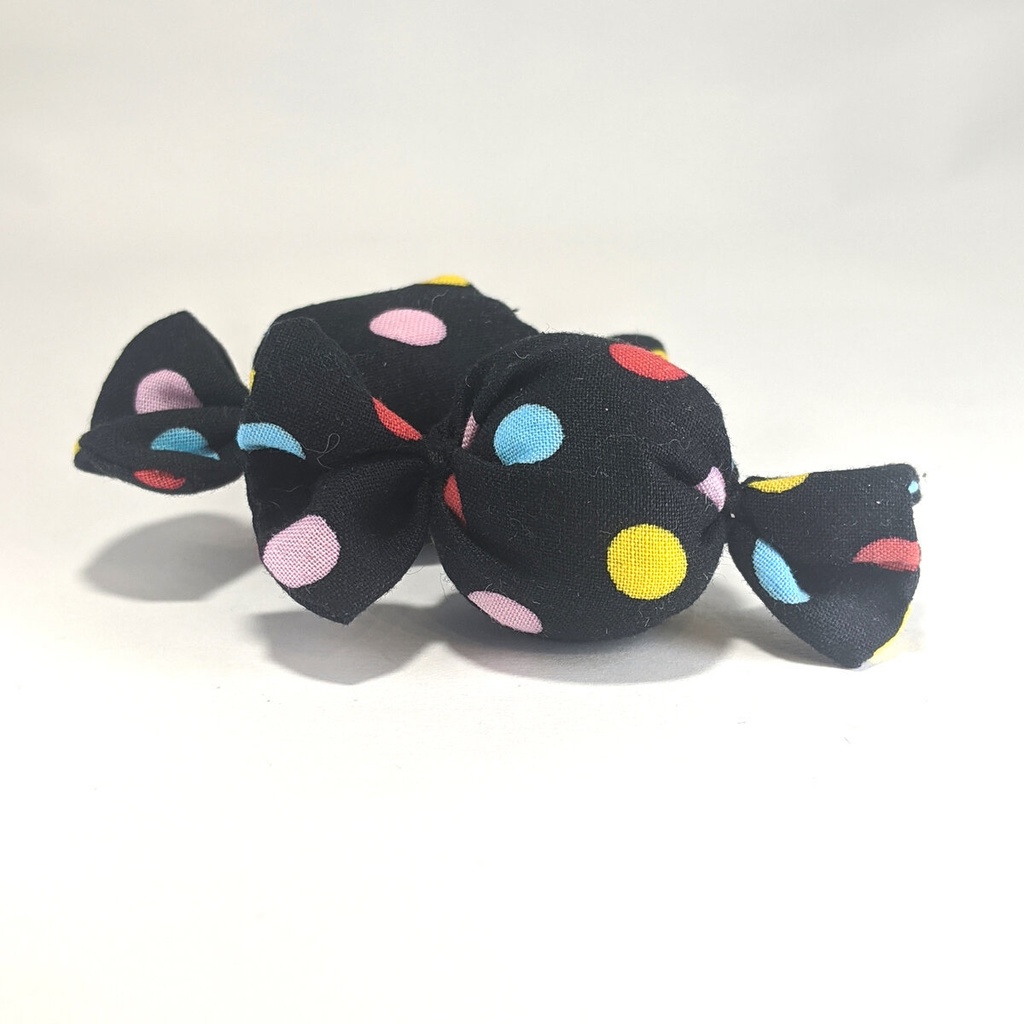 ミニチュアキャンディクッション/黒地+カラフルドット・2個