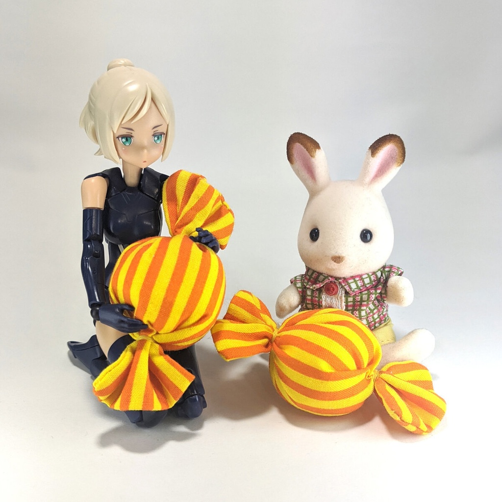 ミニチュアキャンディクッション/ストライプ・イエロー+オレンジ・2個