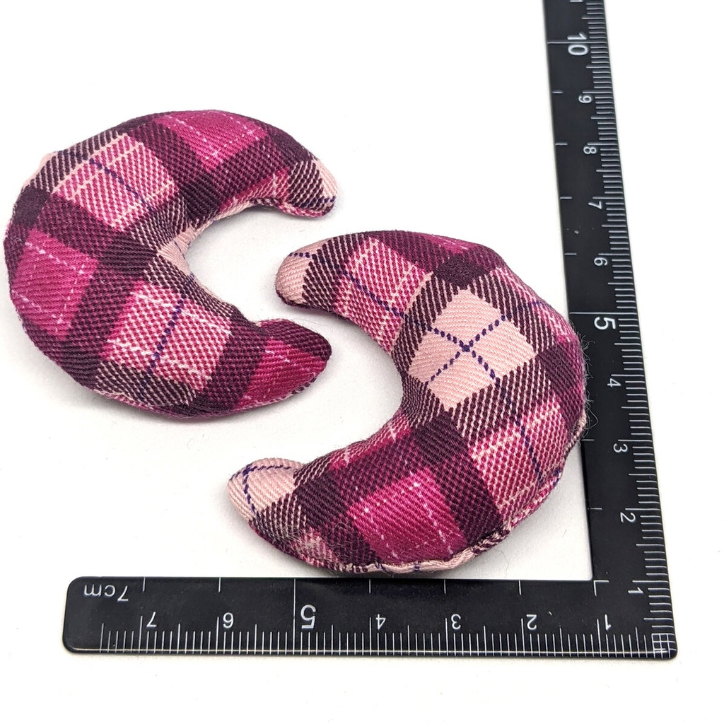 ミニチュア月型クッション/チェック柄ピンク色・2個