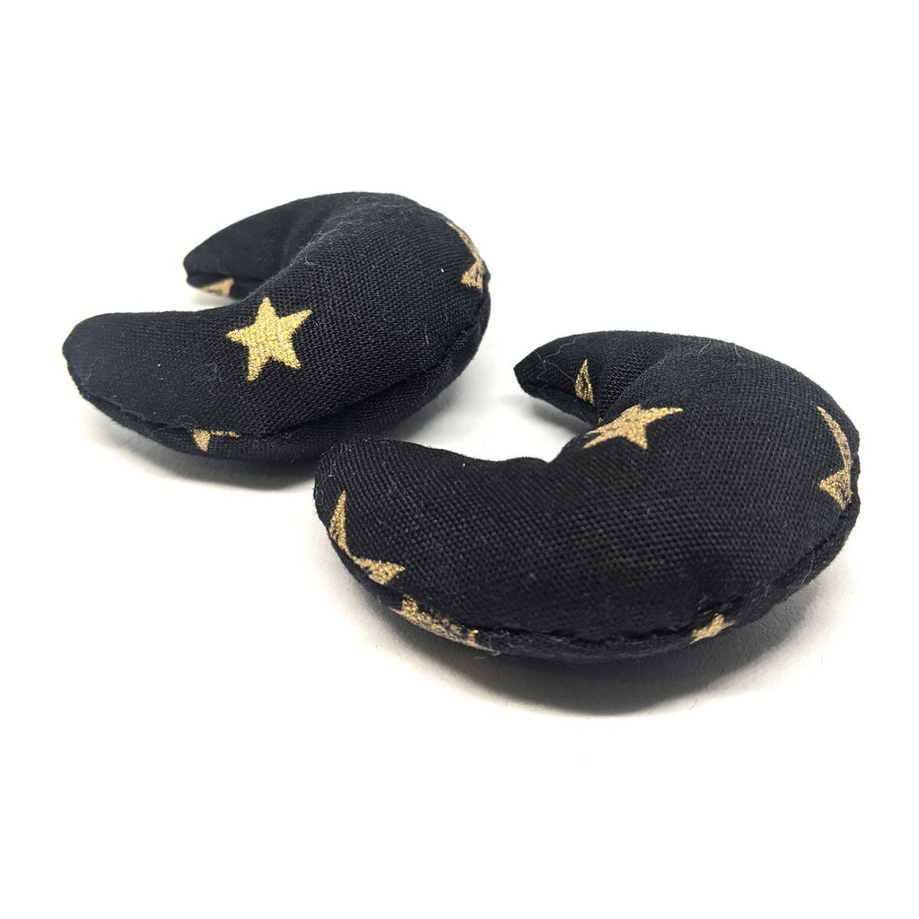 ミニチュア月型クッション/星柄・金黒・2個